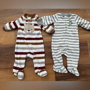 Carter's Striped Bear and Animal Print Footies - Brown, Red, Gray